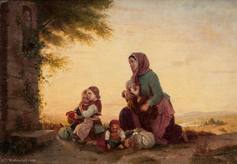 Mother With Children In Front Of A Shrine — Meyer Georg Von Bremen (johann Georg Meyer)
