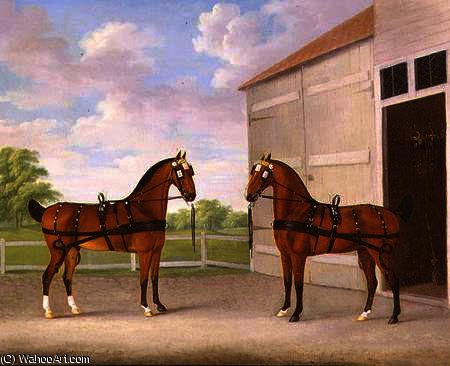 A Pair Of Bay Carriage Horses In A Stable Yard — John Nost Sartorius