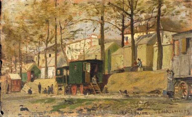 The Entertainers And Their Trailers Behind A Carnival — Dit Luigi Loir Aloys François Joseph Loir