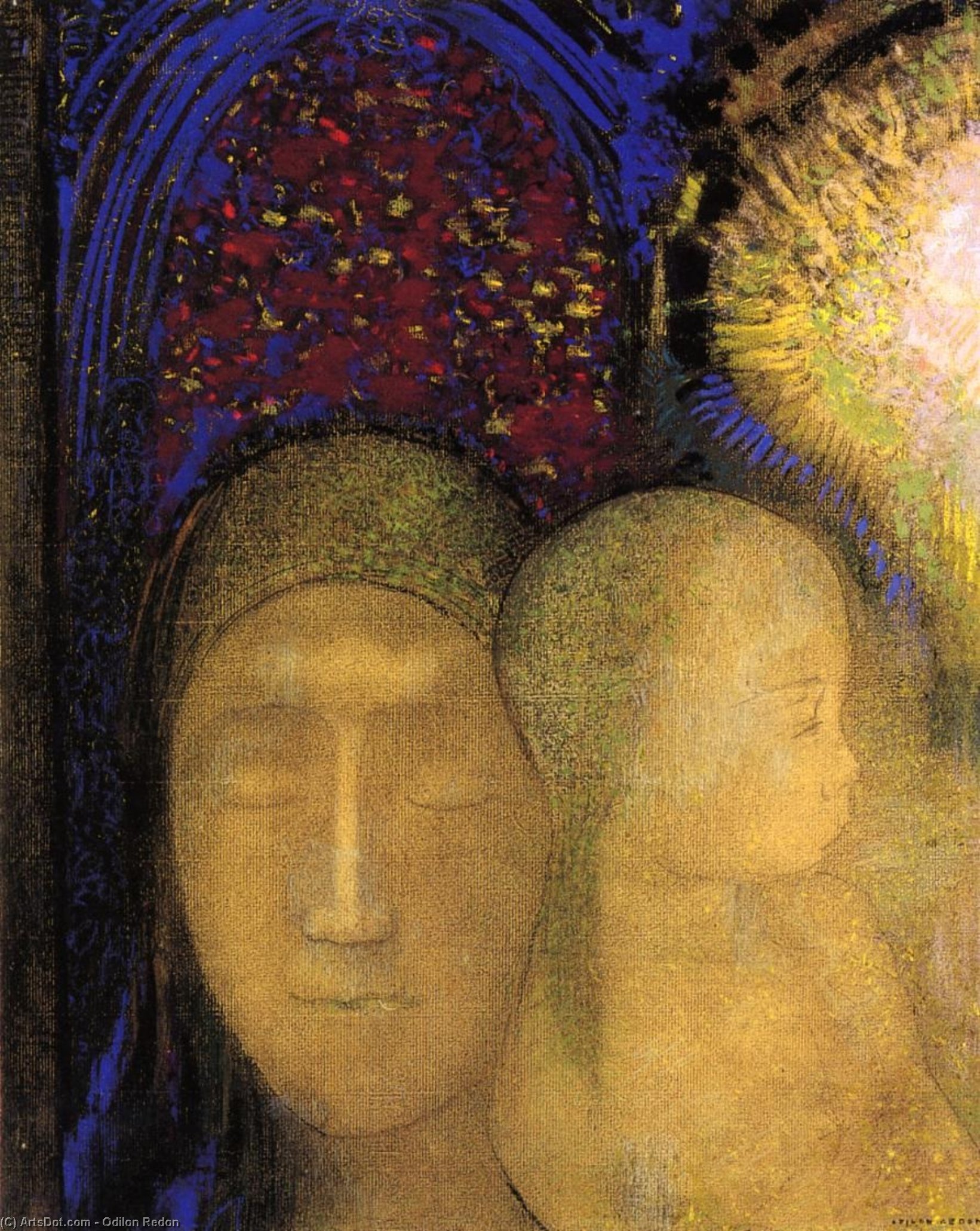 Woman And Child Against A Stained Glass Background — Odilon Redon