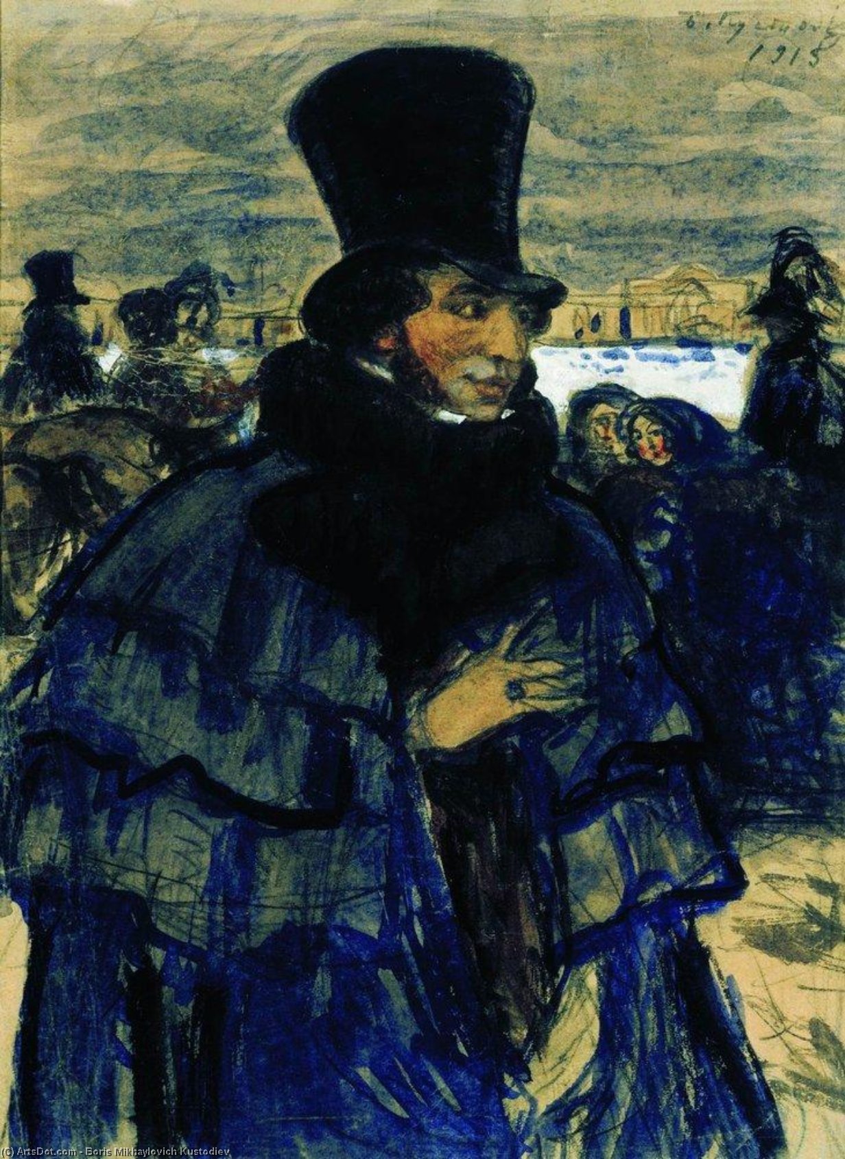 Portrait Of Alexander Pushkin On The Neva Embankment — Boris Mikhailovich Kustodiev