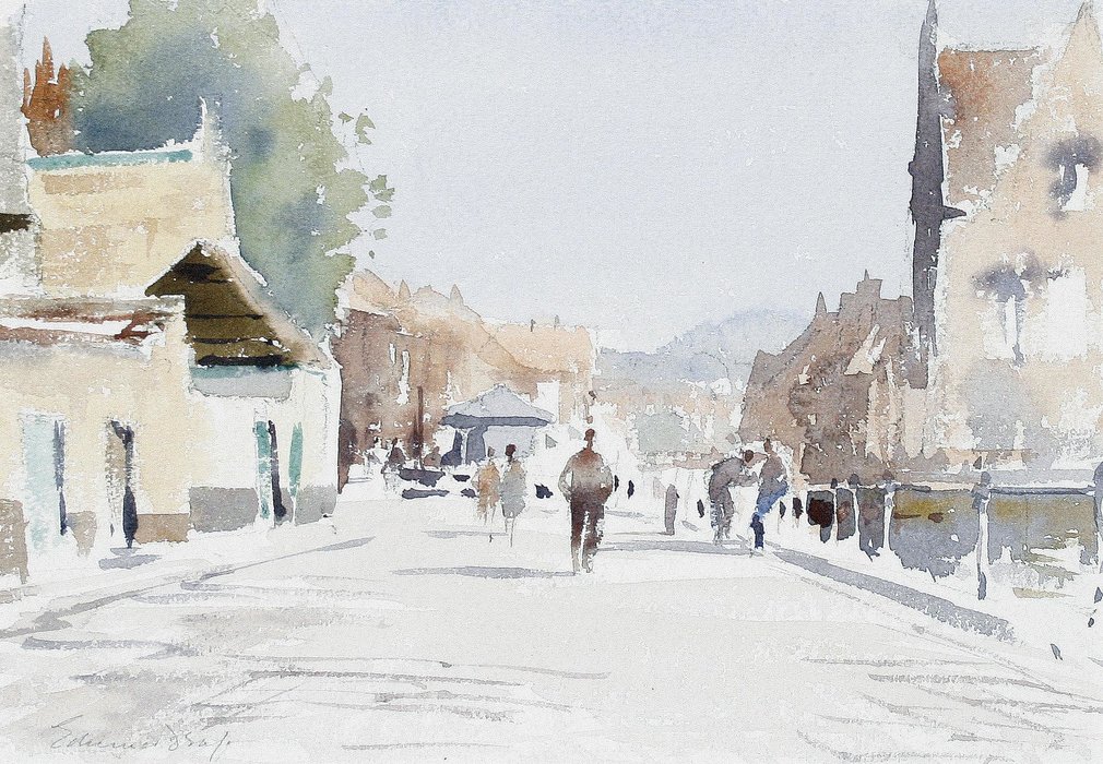 Figures In A Village Street Scene — Edward Seago