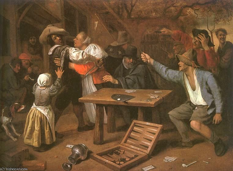 Card Players Quarreling - Oil On Canvas - — Jan Havickszoon Steen
