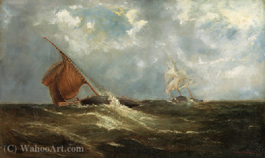 Sailing Boats On A Rough Sea — John Faulkner