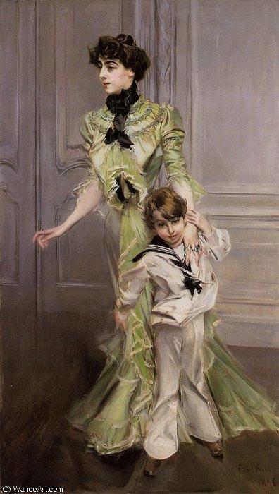 Portrait Of Madame Georges Hugo (nee Pauleen Menard Dozian) And Her Son Jean — Giovanni Boldini
