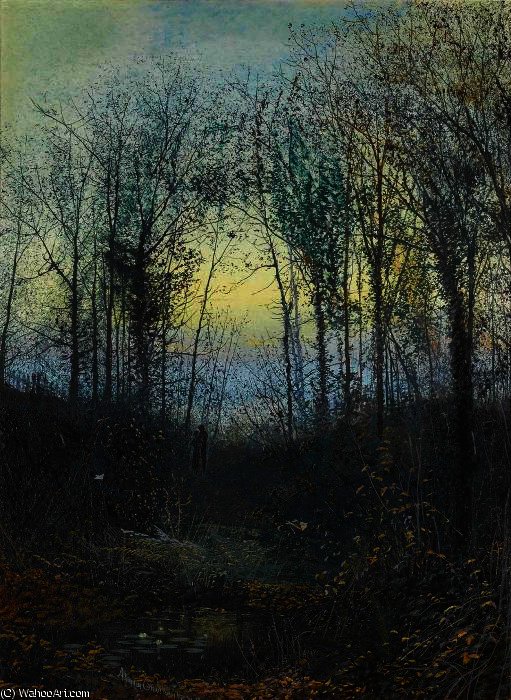 Wooded Valley Probably Bolton Woods Lovers In A Woodland Clearing A Pair — Džon Atkinson Grimšo