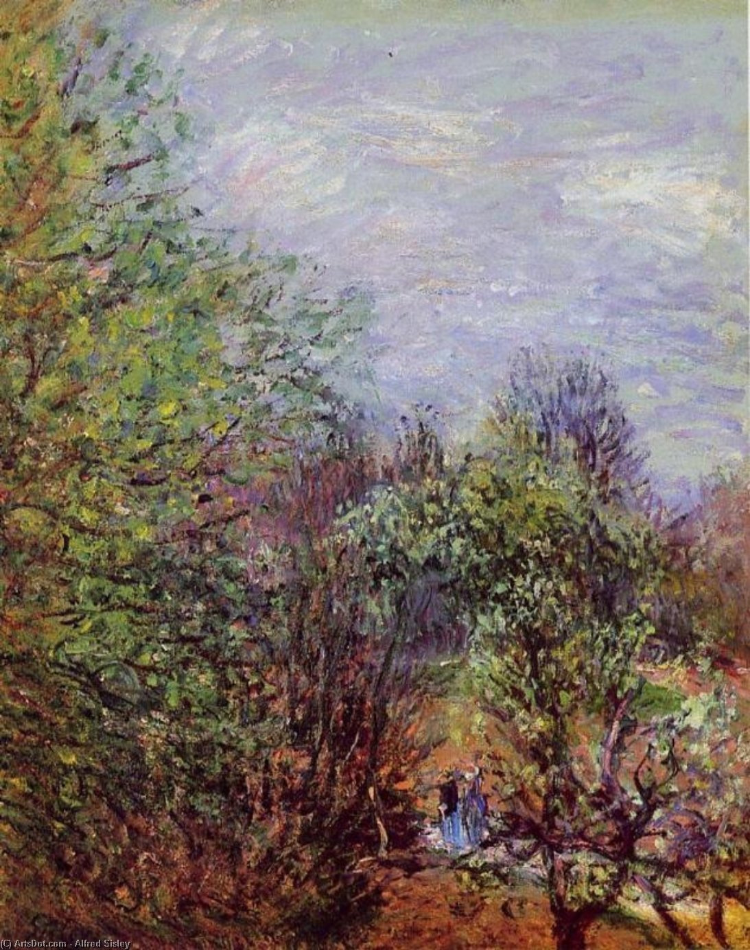 Two Women Walking Along The Riverbank — Alfred Sisley