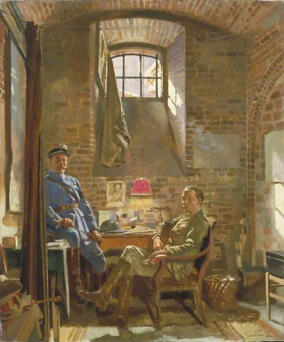 In Their Cellar In Amiens Captain R. Maude, Department Of The Army, Provost Marshal General, Awarded The Croix De Guerre By The French Authorities, And Colonel Du Tiel, Commandant D'armes, Amiens — Sir William Newenham Montague Orpen