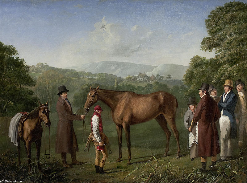 A Bay Racehorse Held By A Trainer In An Extensive Landscape — Jacques Laurent Agasse