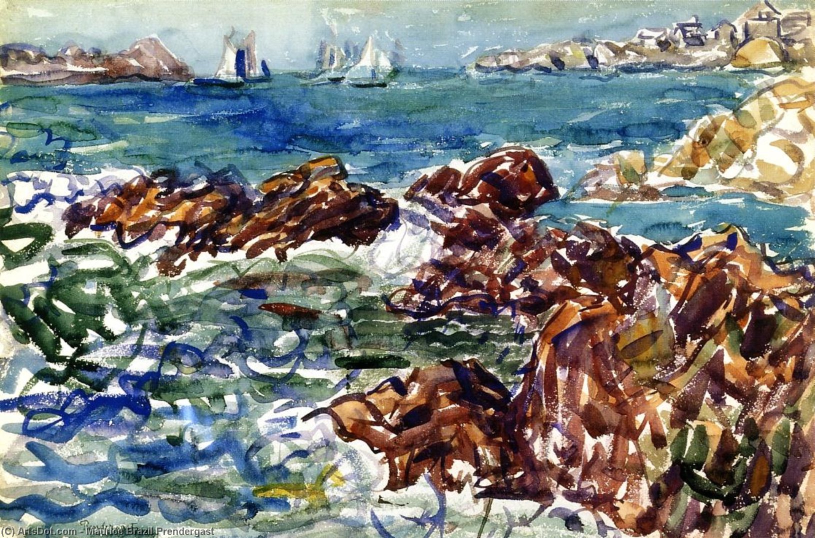 Rocky Cove With Village — Maurice Brazil Prendergast