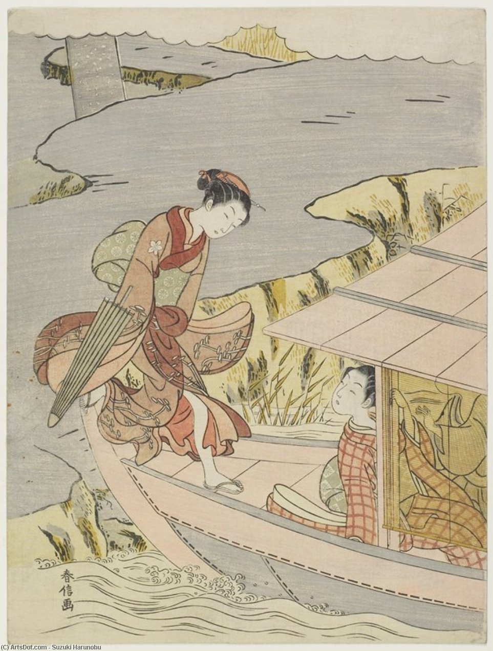 Woman Boarding A Boat — Suzuki Harunobu