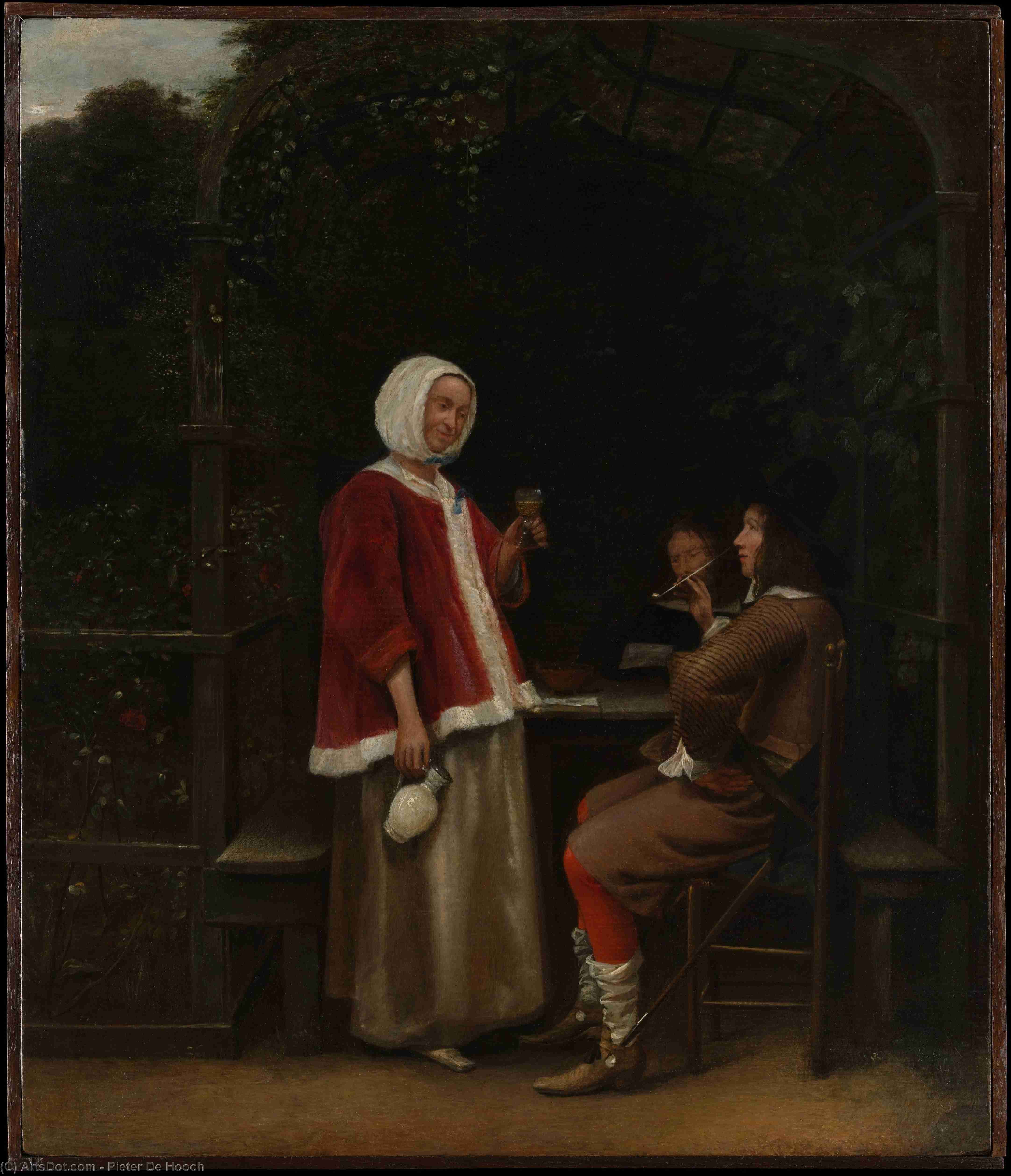 A Woman And Two Men In An Arbor — Питер Де Хух