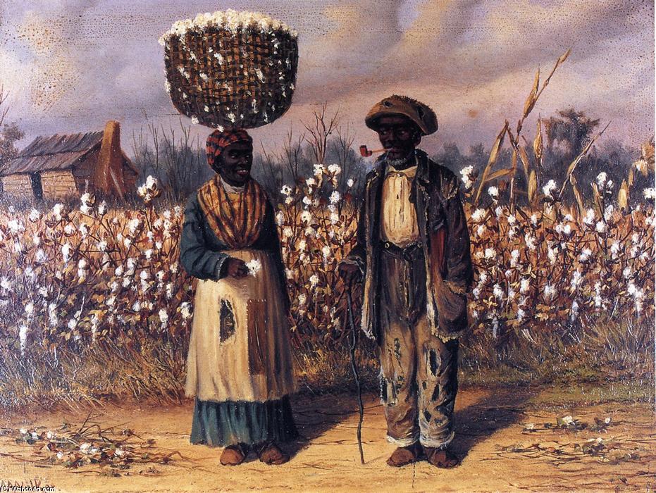 Negro Man And Woman In Cotton Field With Baskets Of Cotton — William Aiken Walker