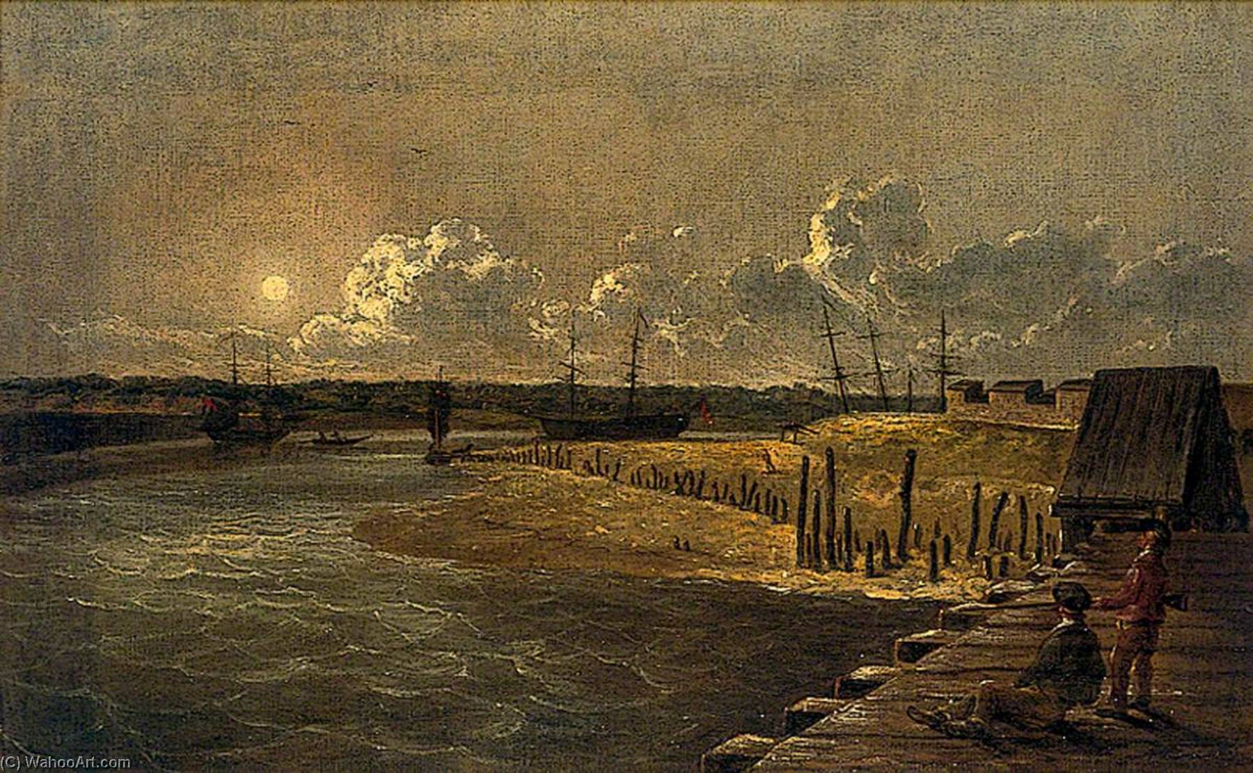 Yarmouth Harbour, Moonlight — Robert Ladbrooke