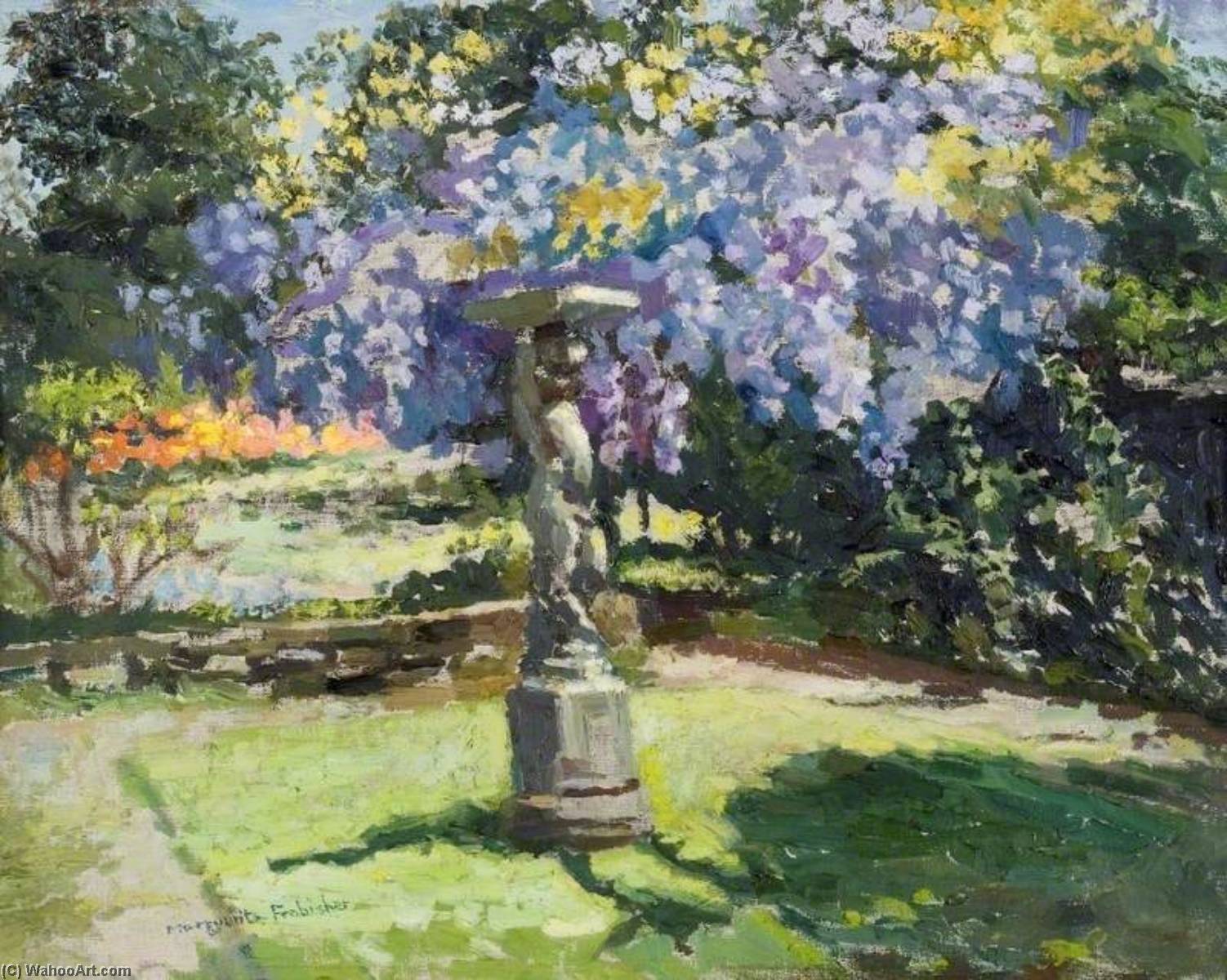 Garden With Bird Table And Wisteria At Kingsley, Bushey — Lucy Marguerite Frobisher