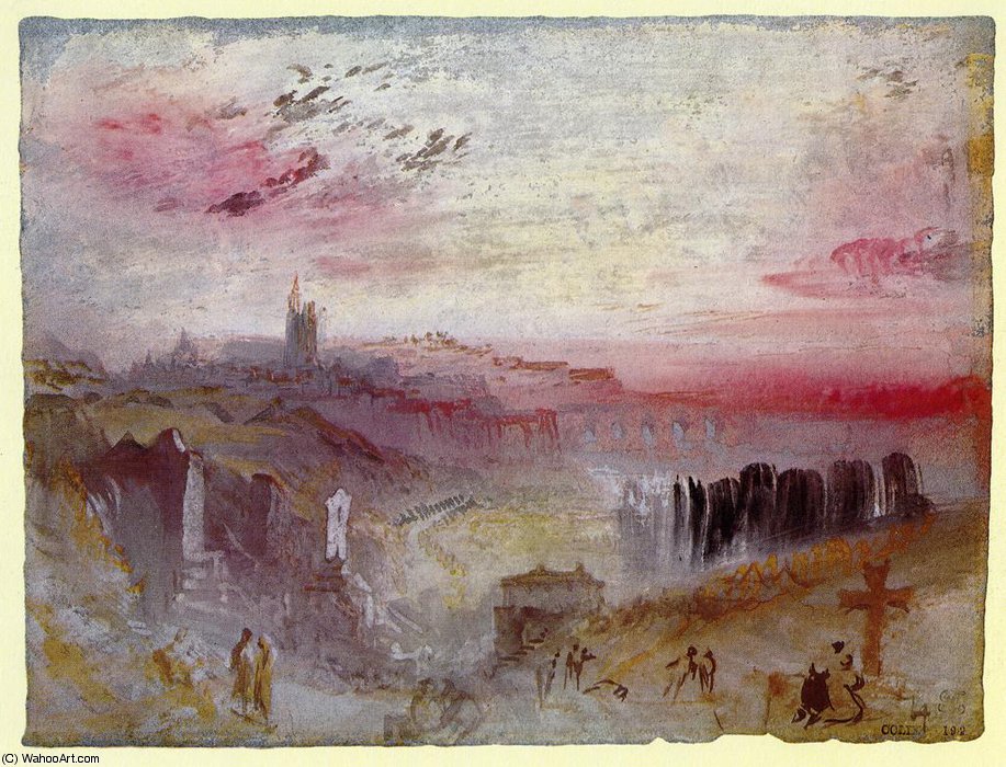 View Over Town At Suset A Cemetery In The Foreground — Joseph Mallord William Turner