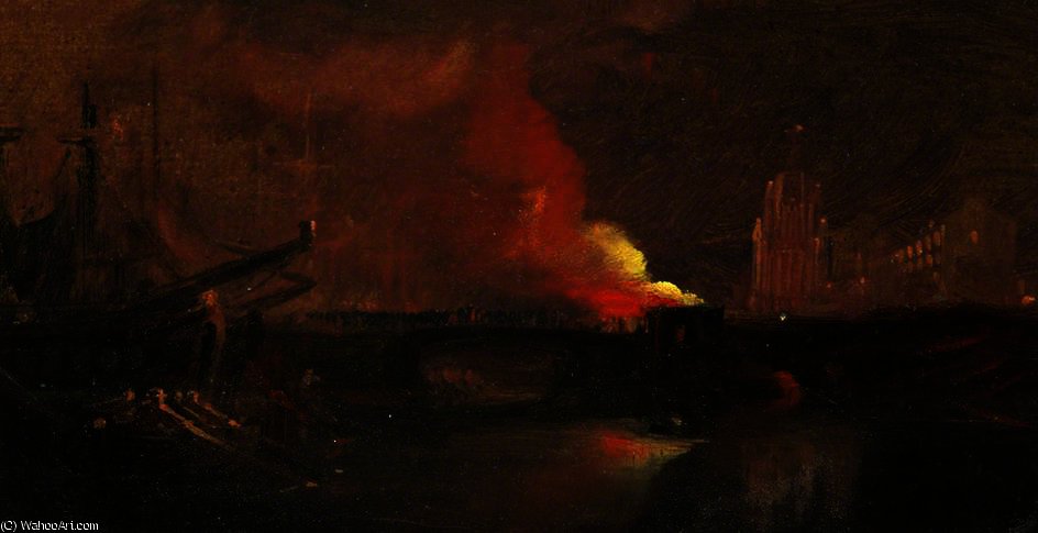 Bristol Riots - The Burning Of The Toll Houses On Prince Street Bridge With St Mary Redcliffe — William James Müller
