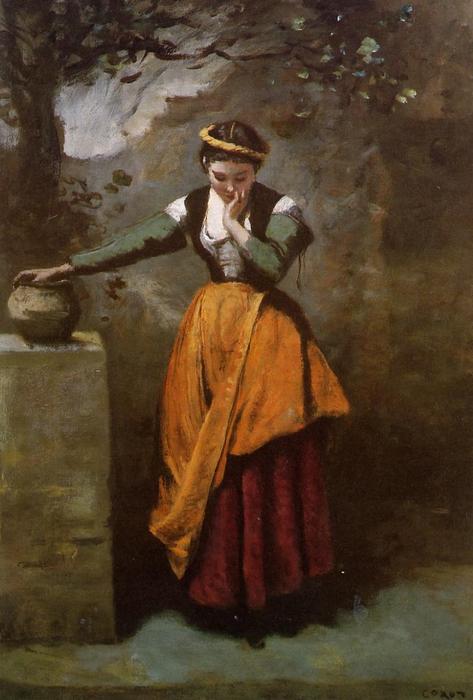 Daydreaming At The Fountain — Jean-baptiste-camille Corot