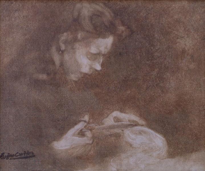 Femme Coupant Un Tissu — Eugène Anatole Carrière