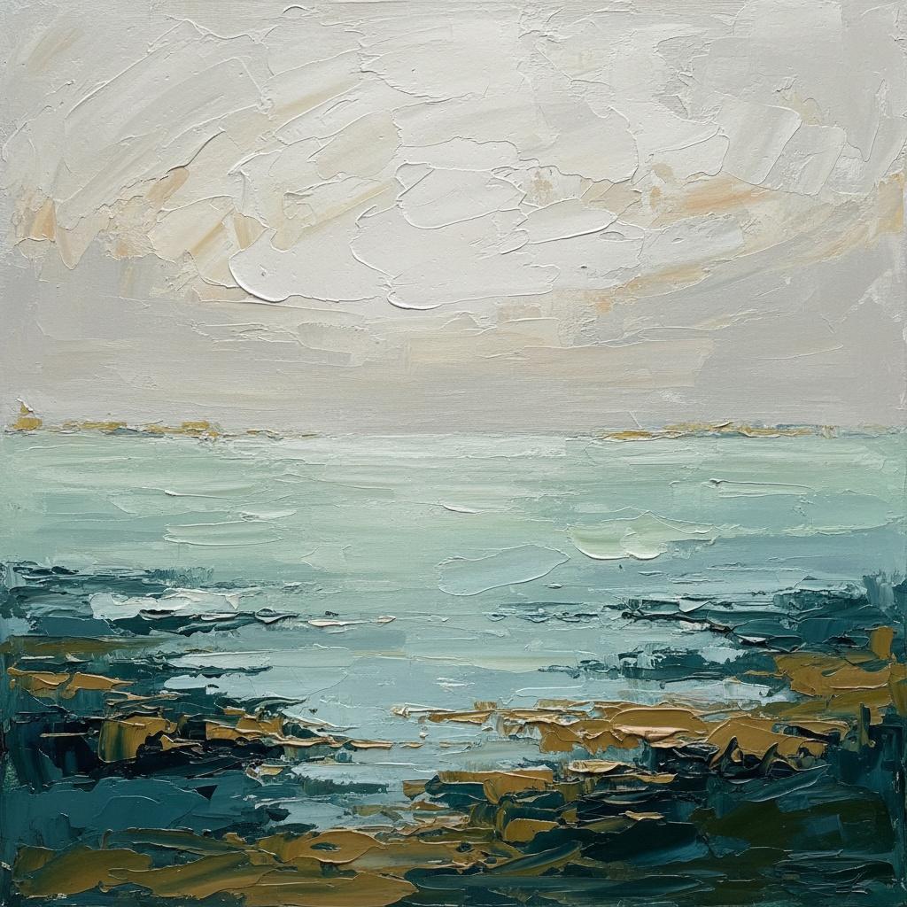 Ephemeral Tides Under A Veil Of Overcast Majesty: A Study In Impasto Depths — Christian Noiret