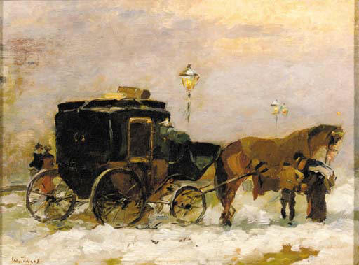 Aapje In De Sneeuw; A Horse-drawn Cab — Wilhelmus Hendrikus Petrus Johannes Zwart