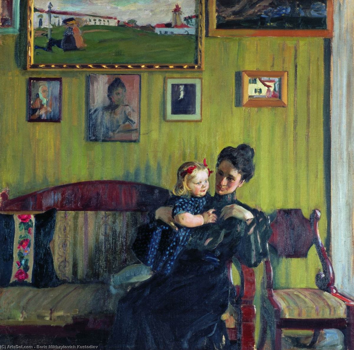 Portrait Of Y.e. Kustodieva With Daughter Irina — Boris Michailowitsch Kustodijew