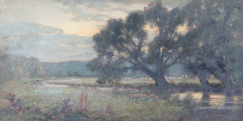 Sheep Grazing In The Meadows, Farnham — William Herbert Allen