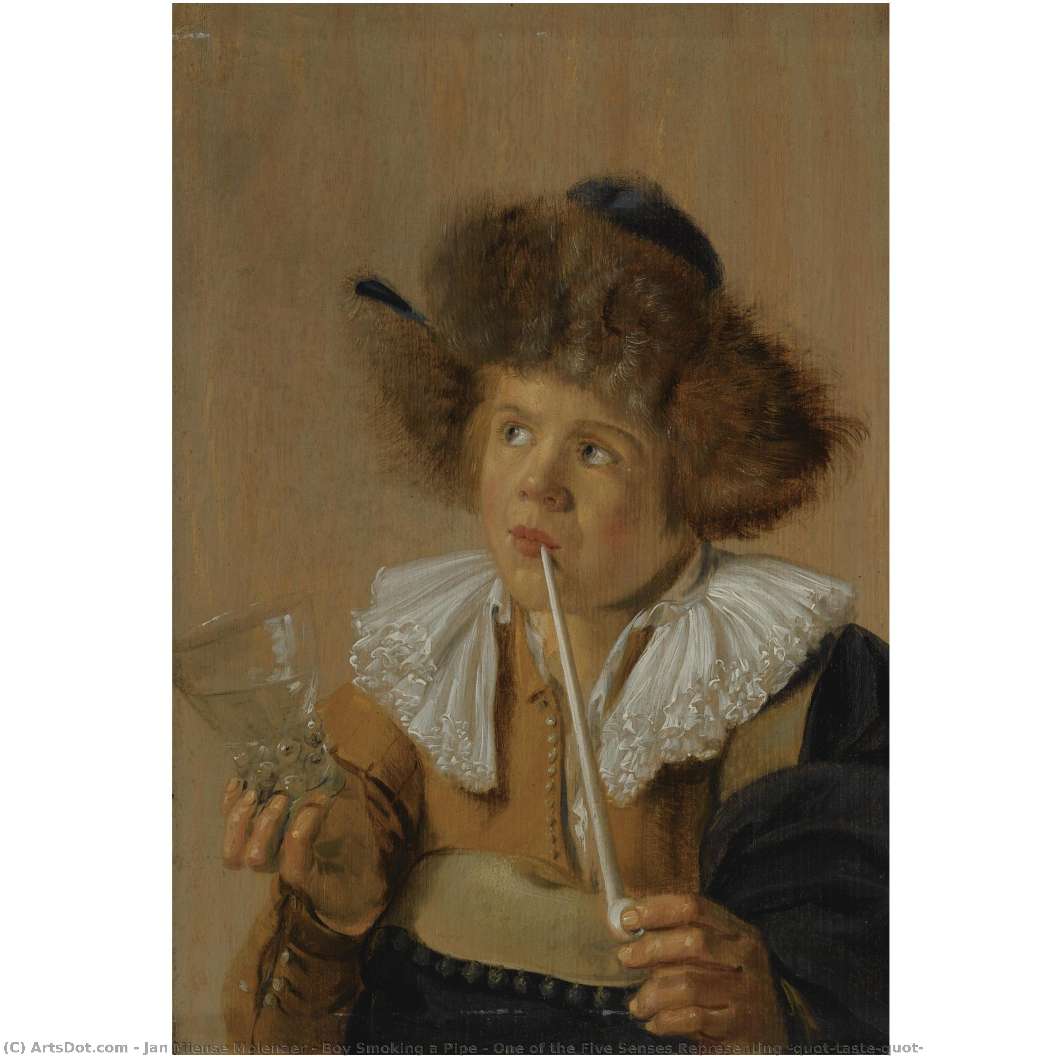 Boy Smoking A Pipe - One Of The Five Senses Representing "taste" — Jan Miense Molenaer