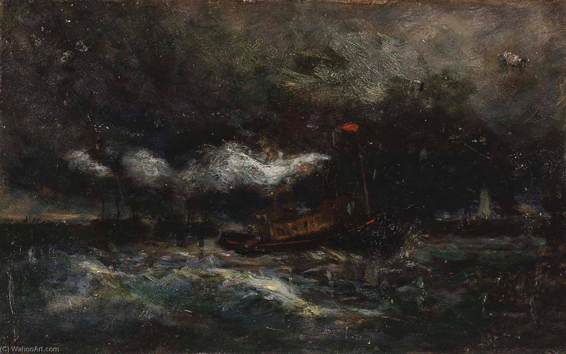 Squall, Brenton Light (boat In Storm, Lighthouse In Background) — Edward Mitchell Bannister