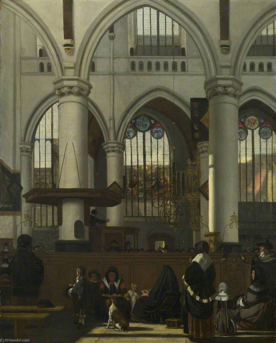 The Interior Of The Oude Kerk, Amsterdam, During A Sermon — Emanuel De Witte