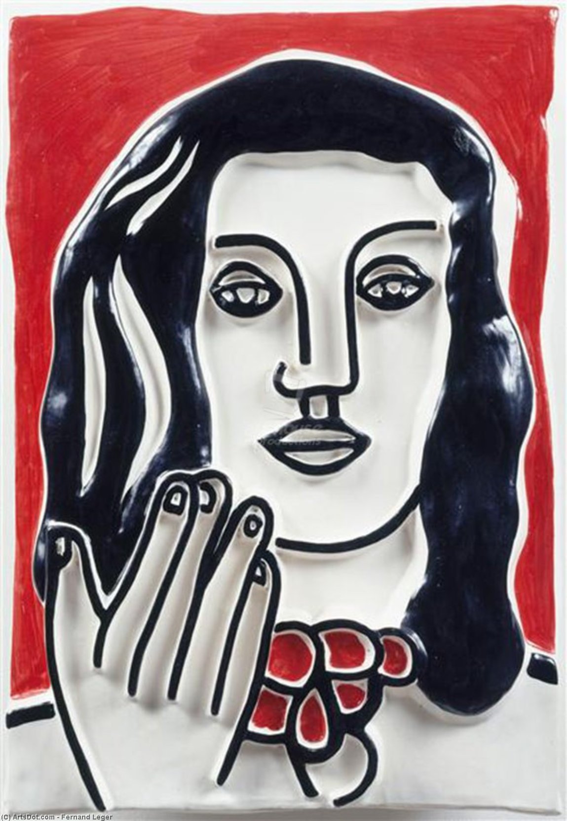 Face By Hand On A Red Background — Фернан Леже