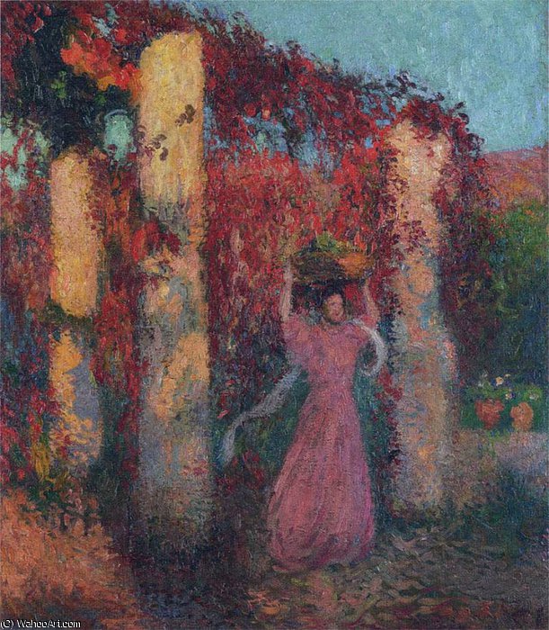 Jeune Femme De Pergola De Vigne Vierge Rouge — Henri Jean Guillaume Martin