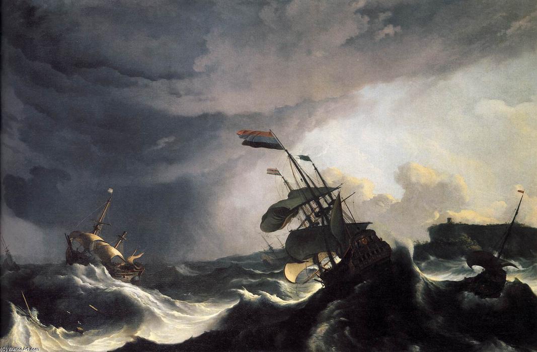 Ships In Distress In A Raging Storm — Ludolf Bakhuysen