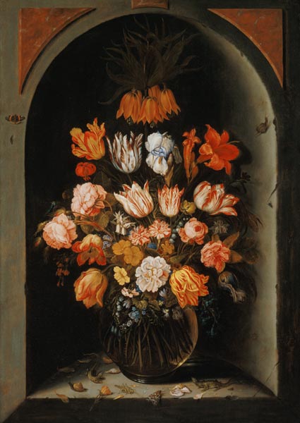 Still Life Of Flowers In A Niche With Insects, Reptiles And Flower Petals — Jan Baptist Van Fornenburgh