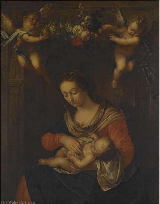Madonna And Child With Putti Holding A Flower Garland — Gaspar Pieter The Younger Verbruggen
