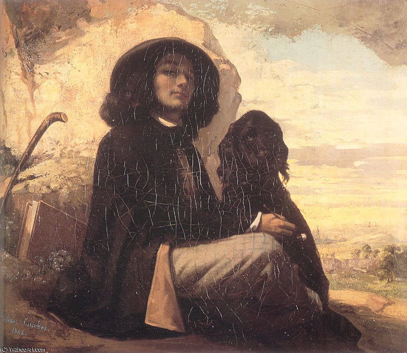 Self Portrait Courbet With A Black Dog — Gustave Courbet