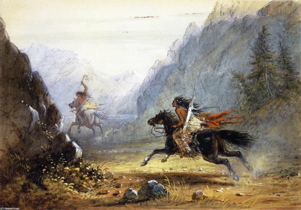 Snake Indian Pursuing A Crow Horse Thief — Alfred Jacob Miller