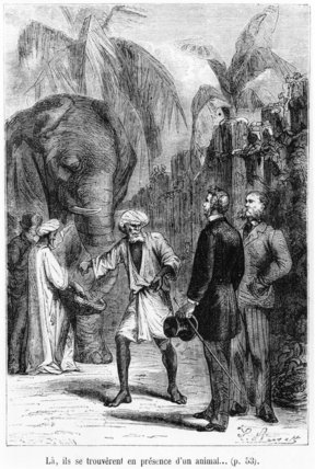Phileas Fogg In Front Of An Elephant — Hippolyte Leon Benett