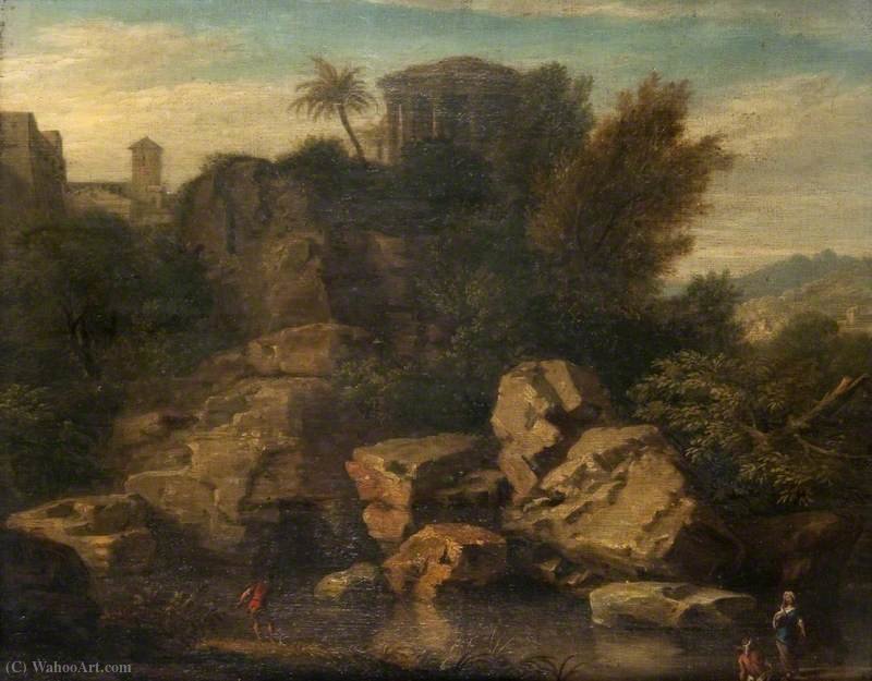 Landscape With A Caprice View Of The Temple Of Vesta At Tivoli — Andrea Locatelli
