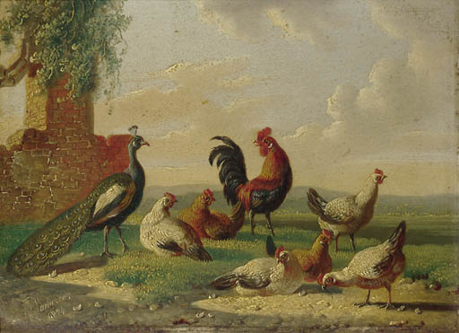 Poultry By A Ruined Wall In A Landscape — Albertus Verhoesen