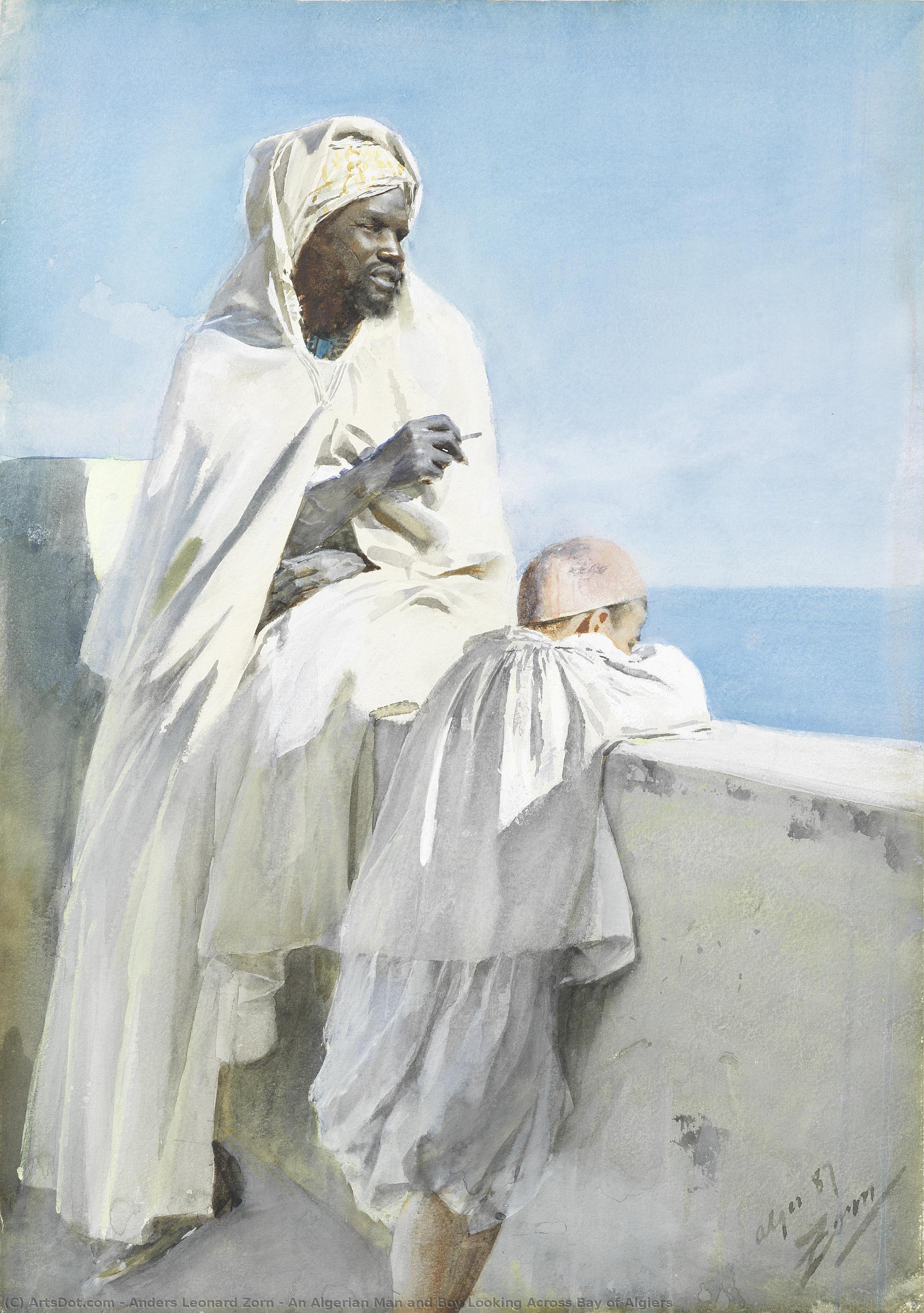 An Algerian Man And Boy Looking Across Bay Of Algiers — Anders Leonard Zorn