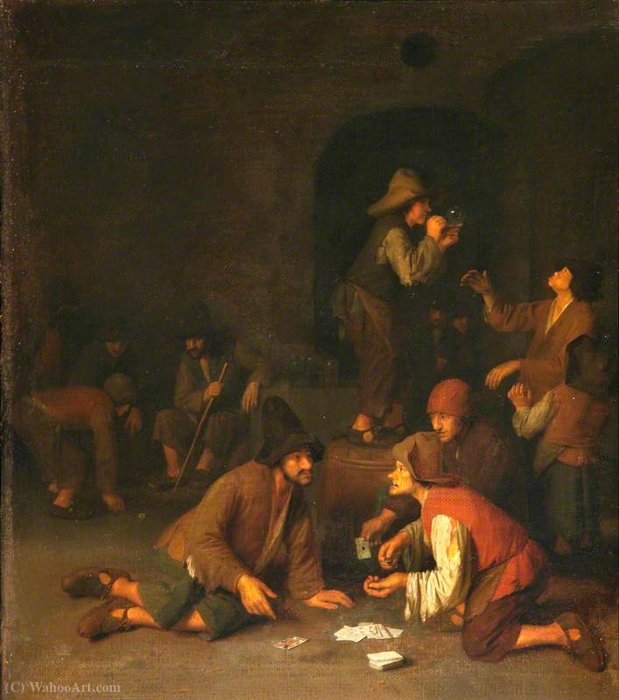Boors Playing At Cards — Pieter Harmansz Verelst