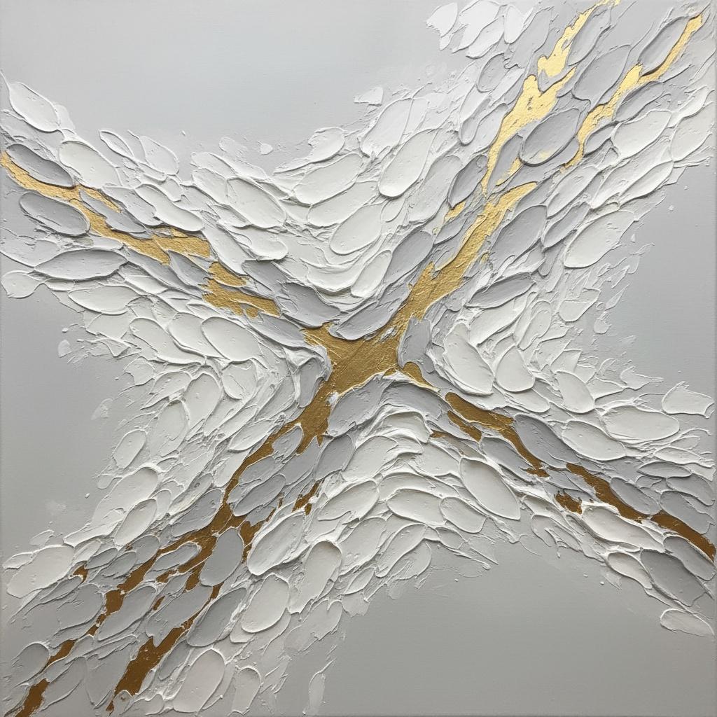 Radiant Gilded Expansion: A Sculptural Study In White Impasto And Gold — David Moreau