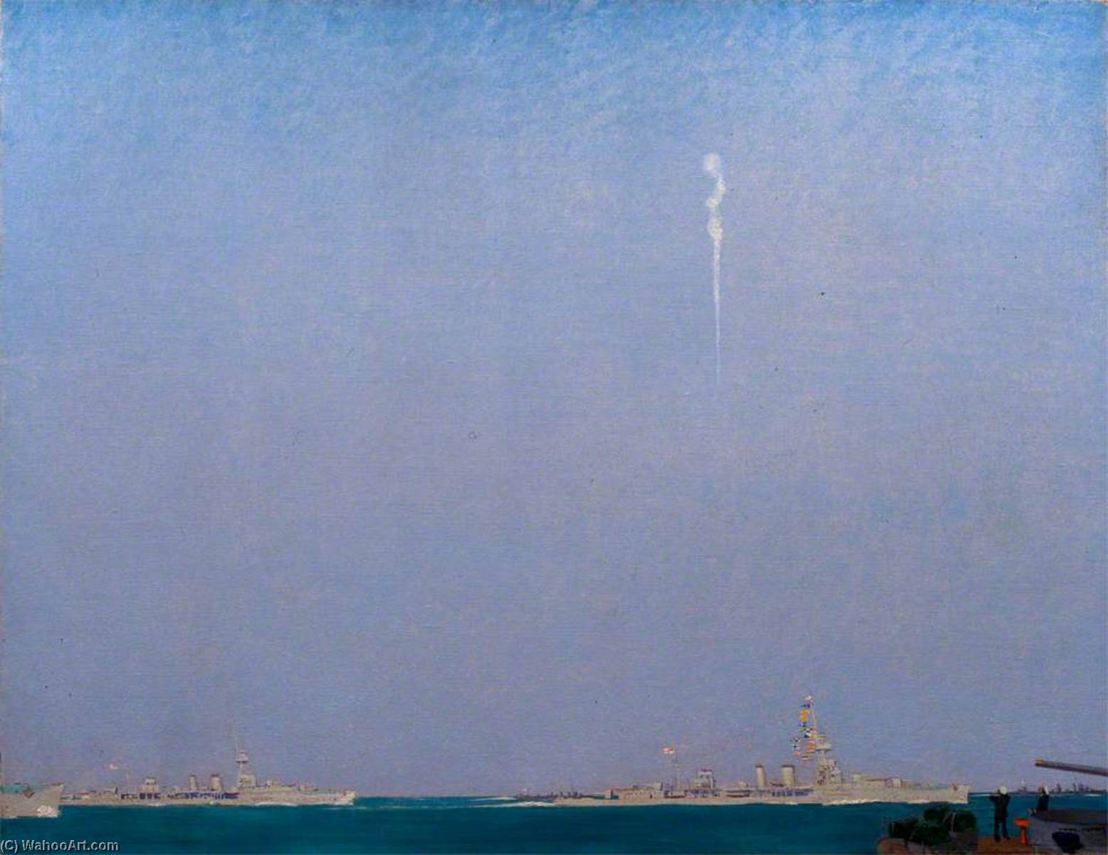 The Action Of 11 August 1918, Island Of Borkum Zeppelin Falling The Flagship Is Flying The Signal — Charles Pears