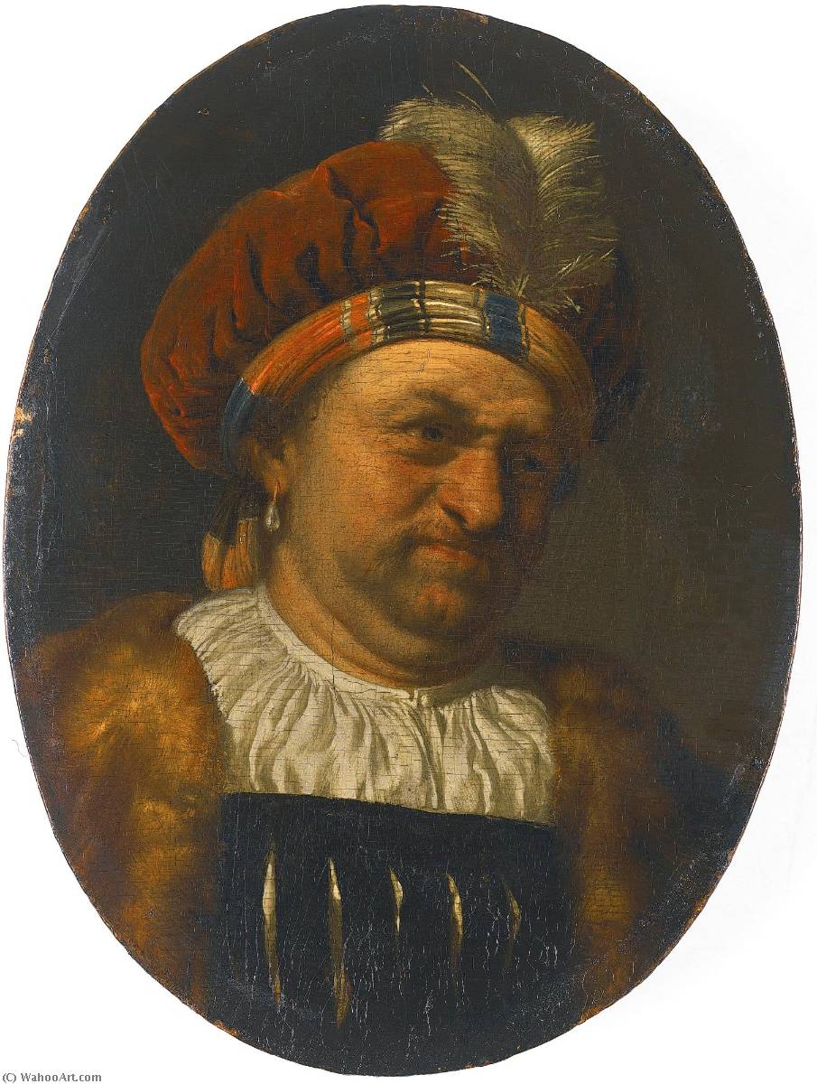 A Trony Self Portrait Of The Artist, Bust Length, Wearing A Turban Crowned With A Feather, And Fur Trimmed Robe — Frans Van Mieris
