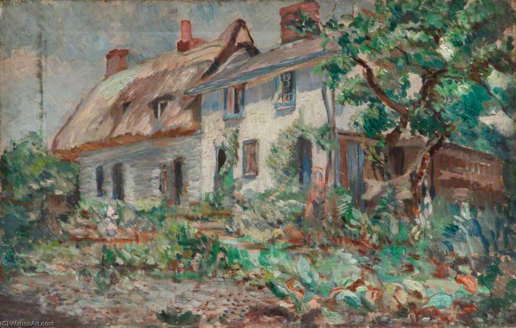 View Of A Thatched And Slate Roofed Cottage — Alan Francis Clutton Brock
