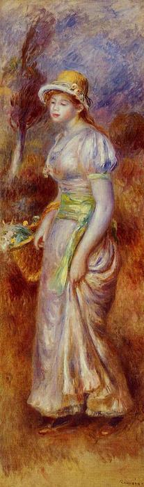Woman With A Basket Of Flowers — Pjer Ogist Renoar