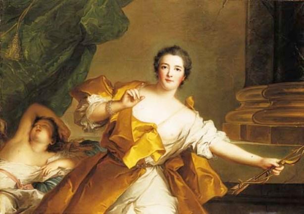 Portrait Of The Marquise De Flavacourt As Venus, Half-length, With Cupid Sleeping Beside Her — Marc Nattier