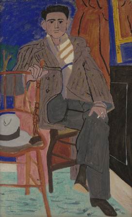 Dark-haired Youth Seated, With A Topcoat — Yiannis Tsaroychis