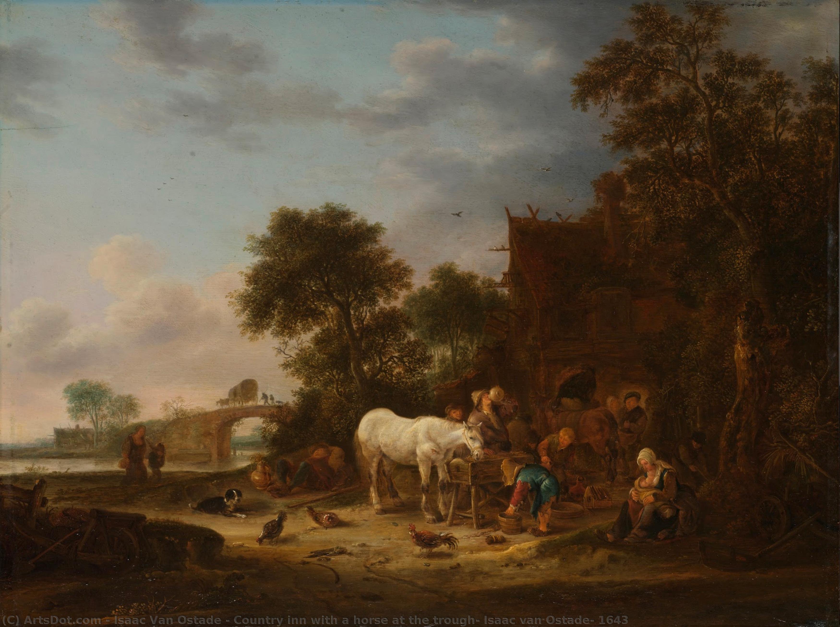 Country Inn With A Horse At The Trough, Isaac Van Ostade, 1643 — Isaac Van Ostade